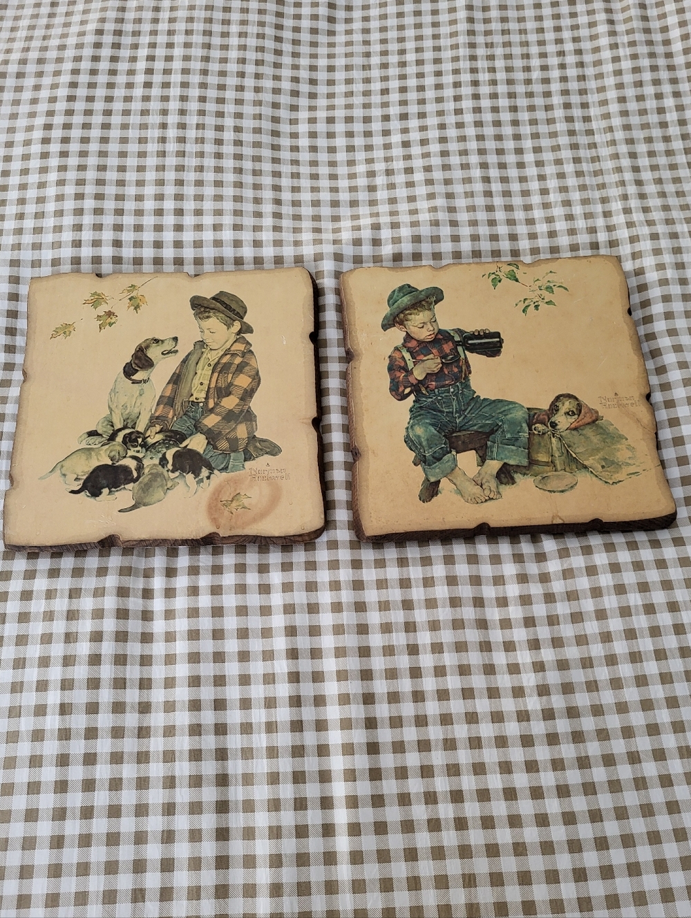 Set Of Two Vintage Norman Rockwell "Boy and Dog" Wooden Art Prints